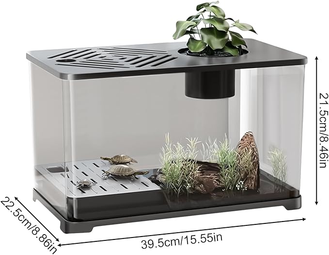Aquarium Tank - Spacious Glass Fish Tank Setup for Betta Shrimp, Modern Desktop Habitat with Turtle Perch and LED Lighting, Ideal for Home Decor and Plant Cultivation