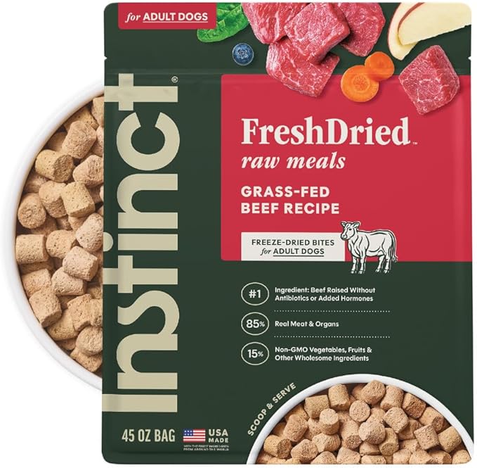 Instinct Freeze-Dried Meals, FreshDried Bites, Natural Dog Food, Grain-Free - Grass-Fed Beef, 45 oz. Bag