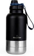 GrandTies Insulated Portable Dog Water Bottle with 2 Detachable Water Bowl Dispenser | Leak-Proof Dog Food Travel Container | Accessories for Dogs Walking, Hiking, Camping (32oz, Matte Black)
