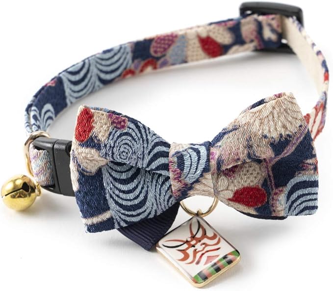 Necoichi Kabuki Charm Bow Tie Cat Collar (Navy)