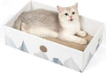 Cat Scratcher Box with Heavy-Duty Double-Sided Cardboard Pad, Cardboard Lounger, Interactive Hole Design, Cat Bed for Indoor Cats, White, Large