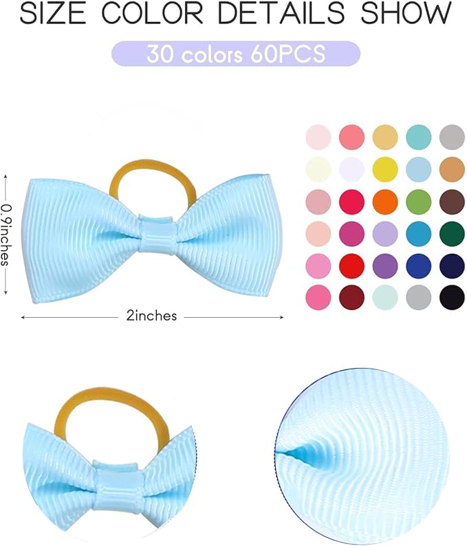Puppy Dogs Hair Barrettes Bows with Rubber Bands,Hair Accessories Bow Pet Grooming Cute Pet Small Hair Bowkno (60pcsStyle A)