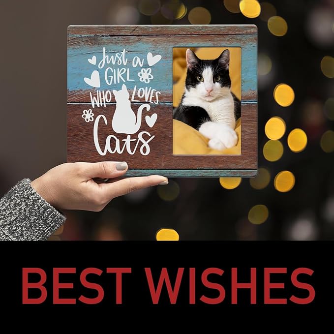 IAXIC Cat Mom Photo Frame Gifts for Cat Lovers Rustic Wooden Picture Frame Birthday Christmas Friendship Presents for Women Bestie Niece BFF Daughter Sister