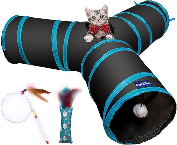PetLike Cat Tunnel for Indoor Cats Collapsible Pop-up Pet Tube Peek Hole Hideaway Play Toys for Cats with Ball