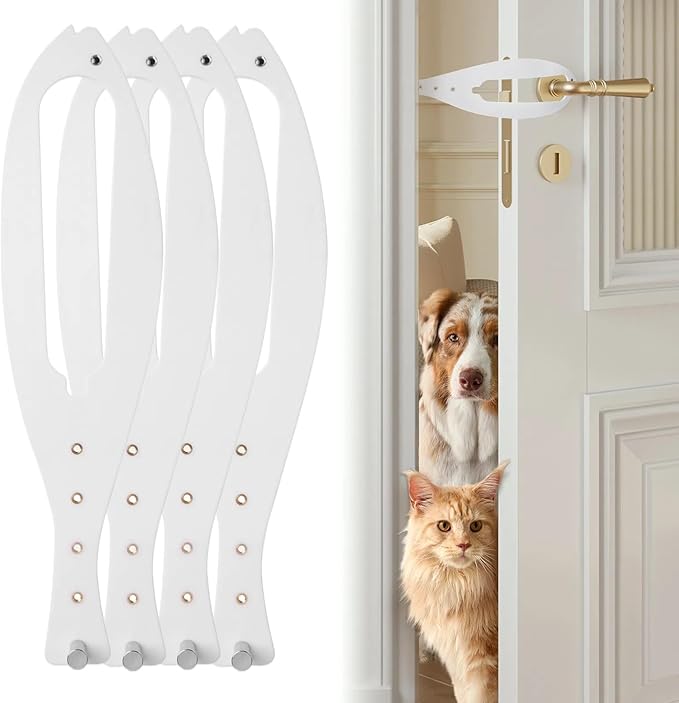 TGIOW Cat Door Latch, 4 Pcs Cat Door Stopper Pet Door Latch to Keep Dog Out of Litter Box and Food, Door Prop for Cat with 5 Adjustable Size Strap 2.5-6" Wide, No Measuring, Easy to Install