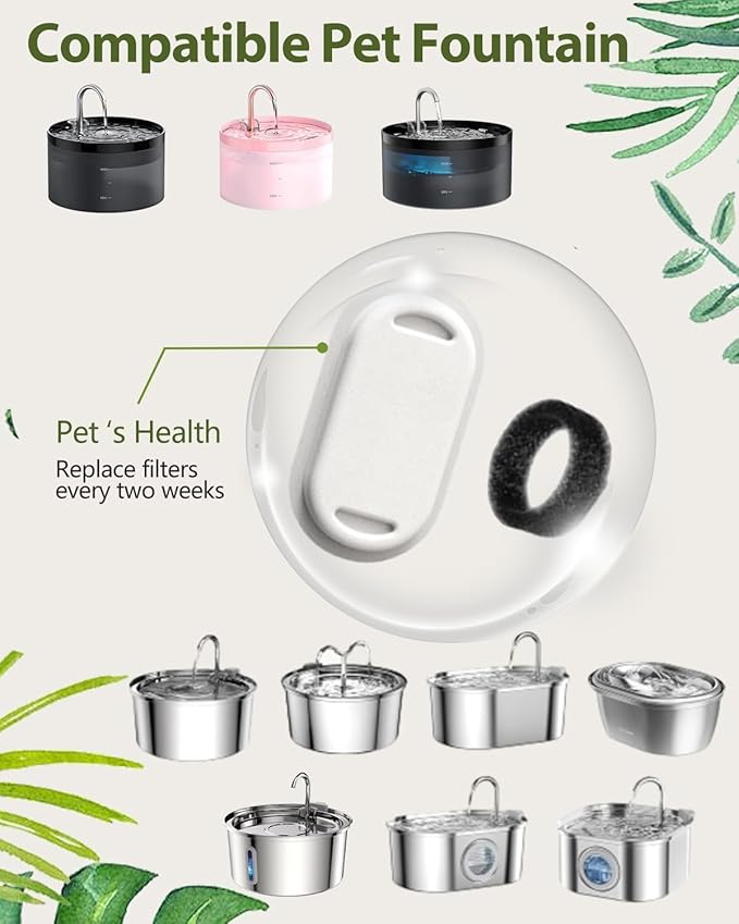 GIOTOHUN 12 Cat Water Fountain Filters: Cat Fountain Filter - Pet Water Fountain Filter - 6 Filters + 6 Sponges for Fountain H1 (67oz/2L) - Filter Loose Hair (Sponges) - Triple Filtration (Filters)