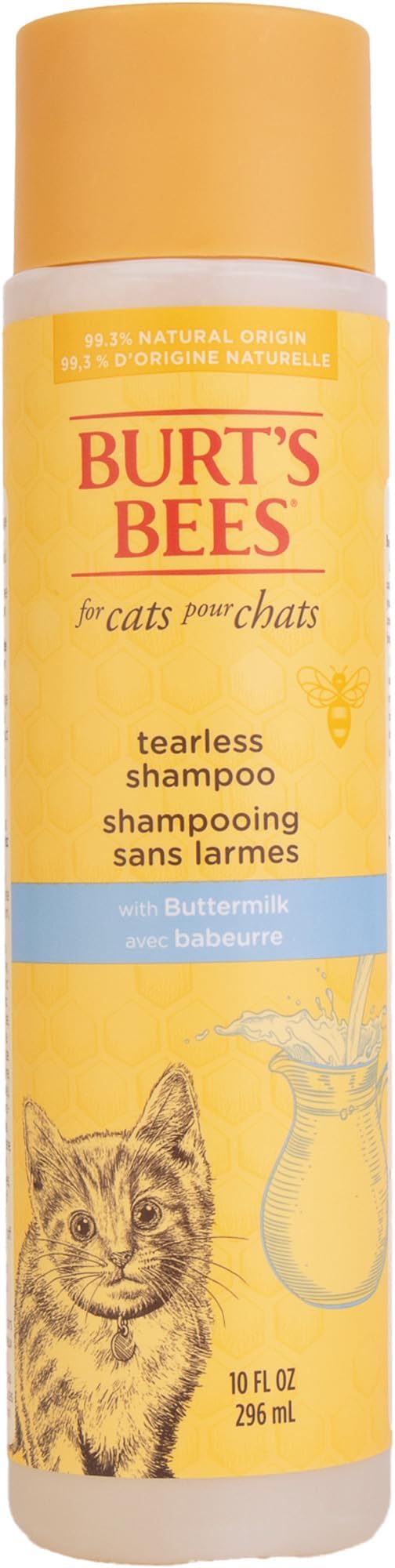 Burt's Bees for Pets Tearless Kitten Shampoo with Buttermilk and Honey, Gentle Cat Shampoo for Itchy Skin and Sensitive Coats, Easy Rinse Low Lather Formula, 99.3% Natural Origin, 10 Fl Oz