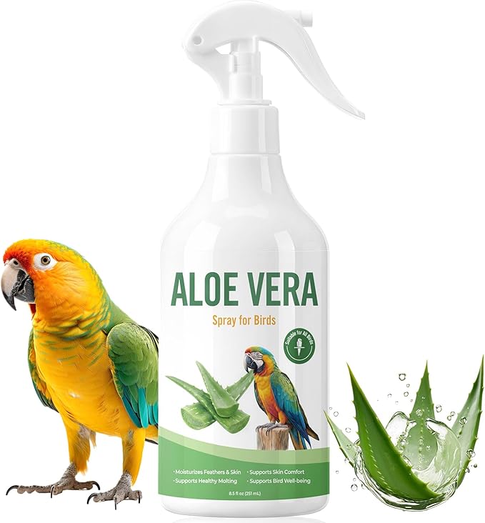 Aloe Vera Spray Bird, Bird Bath Mist for Parrots, Cockatiels, Conures & Finches, Helps Ease Dry Itchy Skin, Moisturizes Feathers, Supports Molting Comfort, Odor-Free, 8.5 fl oz (251 mL)