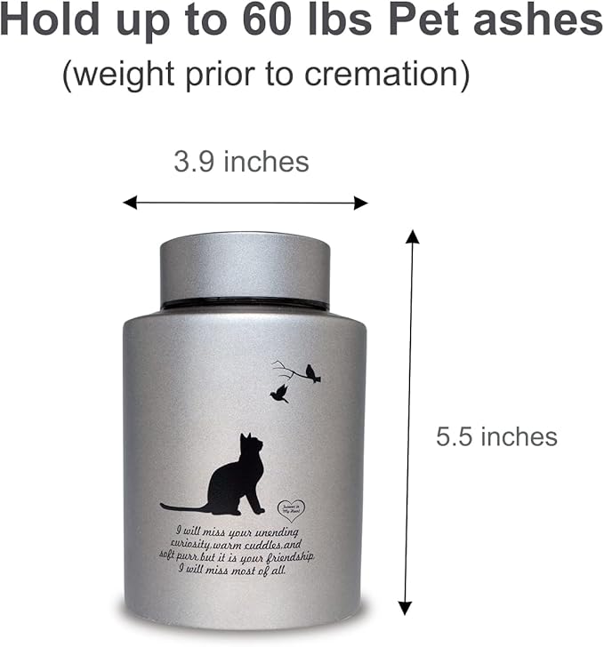Pet Cremation Urns for Cats Ashes, Up to 60 lbs Cat Memorial Keepsake Urns for Ashes-Medium (Gray)