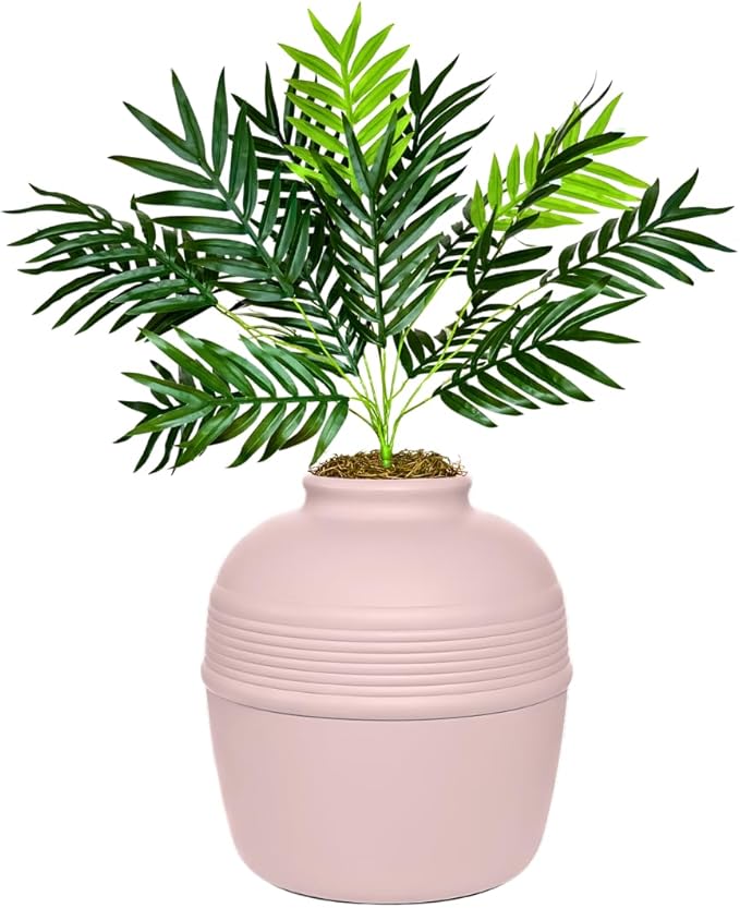 Good Pet Stuff Hidden Litter Box Planter, Decorative Cat Litter Enclosure with Carbon Filter, Artificial Plant, Easy Clean, Improved Design, Round Style, Base Kit, Blush Pink
