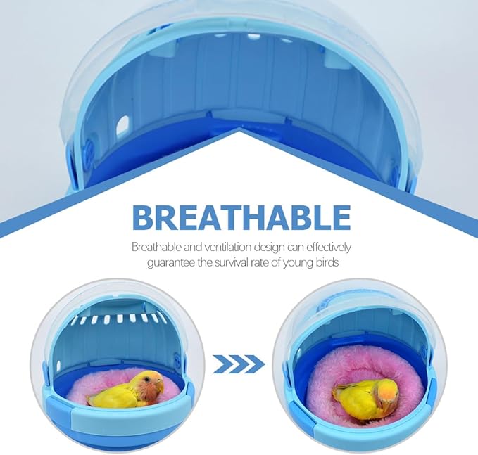 BESTonZON Portable Parrot Carrier Cage with Blue Plush Nest Pad, Handheld Small Birds Travel Cage for Small Parrots and Parakeets, Outdoor Warm Space Capsule Bird Carrier