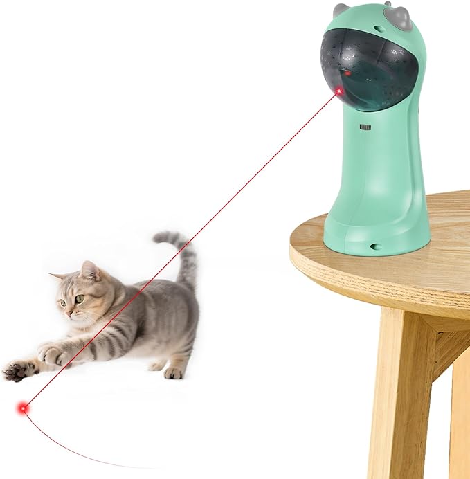 TBTeek Cat Toy, Automatic, Motion-Activated, Rechargeable, 5 Fun Patterns, Random Rotating Trajectory, 4 Speed Modes, Adjustable Light Angles for Indoor Cat Kitten Dog（Green）