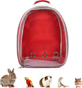 Transparent Parrot Backpack,12 Holes Ventilate Space Capsule Carrier,Stick Wooden Standing Perch,Portable Double Shoulder Outdoor Pet Backpack Carrier for Birds and Pets (Red,Without Stick)