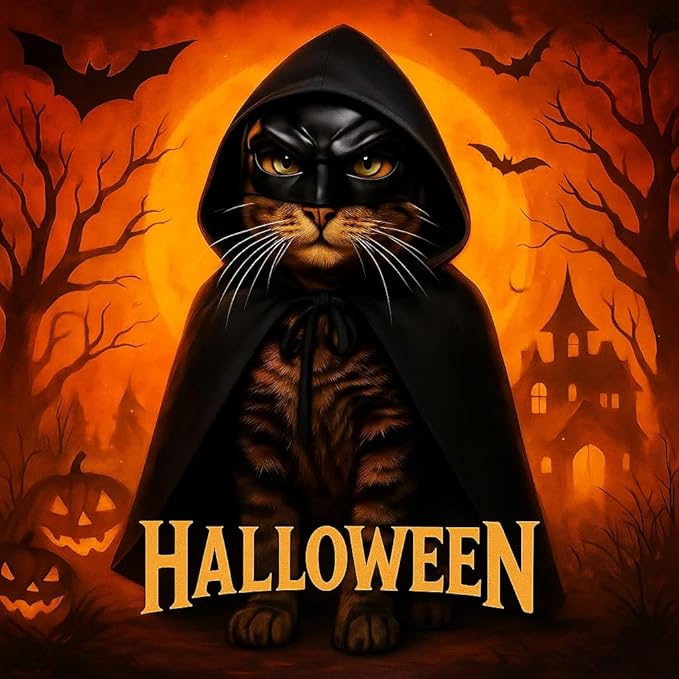 Black Bat Cat Mask and Cloak Costume for Indoor Cats, Funny Superhero Pet Outfit for Christmas, Cosplay, Parties and Photoshoots, Hooded Cape for Cats – Big Size