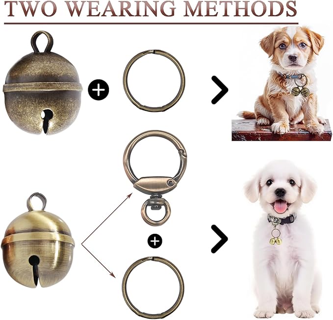 Copper Dog Bells for Collars with Quick-Release Clasp - Audible Safety Trackers for Medium to Large Dogs, Outdoor Collar Accessories (Glossy Bronze+Bronze, 2-Pack)