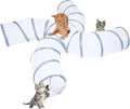 EGETOTA Cat Tunnel for Indoor Cats Large, with Play Ball S-Shape 4 Way Collapsible Interactive Peek Hole Pet Tube Toys, Puppy, Kitty, Kitten, Rabbit (S4 - White & Grey)