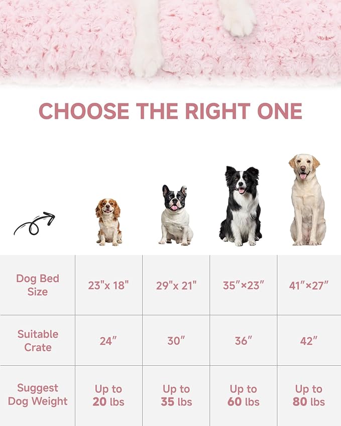 KSIIA Washable Dog Bed Deluxe Plush Dog Crate Beds Comfy Kennel Pad Anti-Slip Pet Sleeping Mat for Large, Jumbo, Medium, Small Dogs Breeds, 35" x 23", Pink