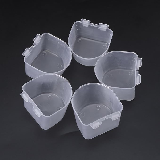 5-Piece Parrot Feeding Cups Cage Hanging Plastic Bowl Flat Bottom with Hooks Bird Water Food Dish Feeder Bowls Bird Feeders for Outdoors Hanging Tray