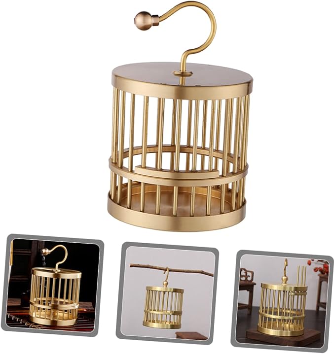 Happyyami 5pcs Antique Bird Cage Small Metal Tealight Holder Birdcage Lantern Candle Stand Mini Bird Cage Decor Fengshui Birdcage Ornament Feng Shui Ornament Office Brass Desktop Statuette