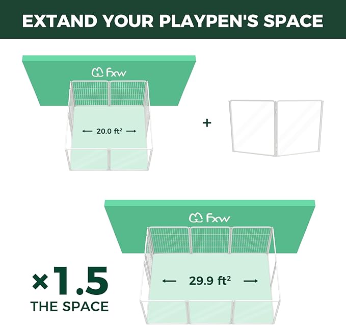 FXW AuraSpace Pro Metal & Acrylic Indoor Dog Playpen, All-Acrylic Clear Heavy-Duty Design, 32" Height 2 Acrylic Panels for Small and Medium Dogs, White│Patented