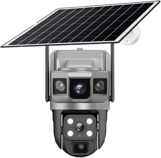 for Outdoor Camera Battery CCTV Monitor 4G SIM Card Network IP Security Pet Camera Motion Detection 3 Screen PTZ Camera(4G CCTV 64G Card)