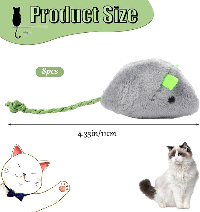 MOZEAT LENS 8 Pack Interactive Cat Mice Toys - Plush Catnip Mouse Shaped Biting Toys for Indoor Cats - Realistic Design in 8 Colors