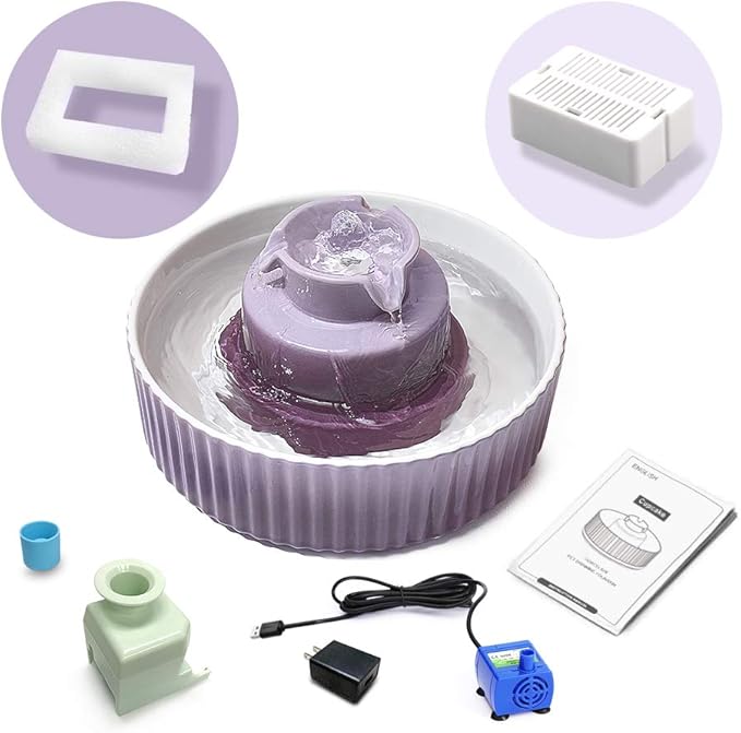 Cat Water Fountain: Cepheus Pet Drinking Fountain-2.1L/71oz Cat Fountain-Automatic Water Fountain for Cats and Dogs with with Ultra-Quiet Pump(Purple)