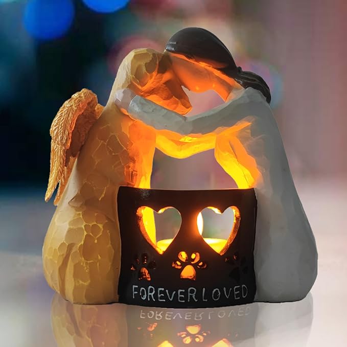 Dog Memorial Statue with Flickering Flameless Candle Sympathy Figurine Gift for Loss of Dog Remembrance