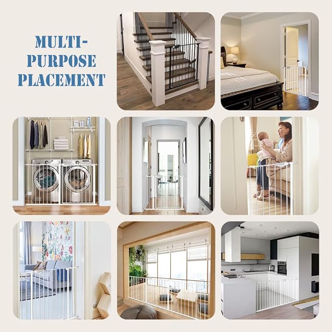 DEARBB Triple Lock Baby Gate for Stairs Doorways and House 31" to 86" Extra Wide Pressure Mounted Easy Walk Through Auto Close Safety Pet Gate White 76.77-86.22"