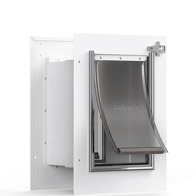 Baboni Pet Door for Wall, Steel Frame and Telescoping Tunnel, Aluminum Lock, Double Flap Dog Door and Cat Door, Strong and Durable (Pets Up to 12 Lb) -Small