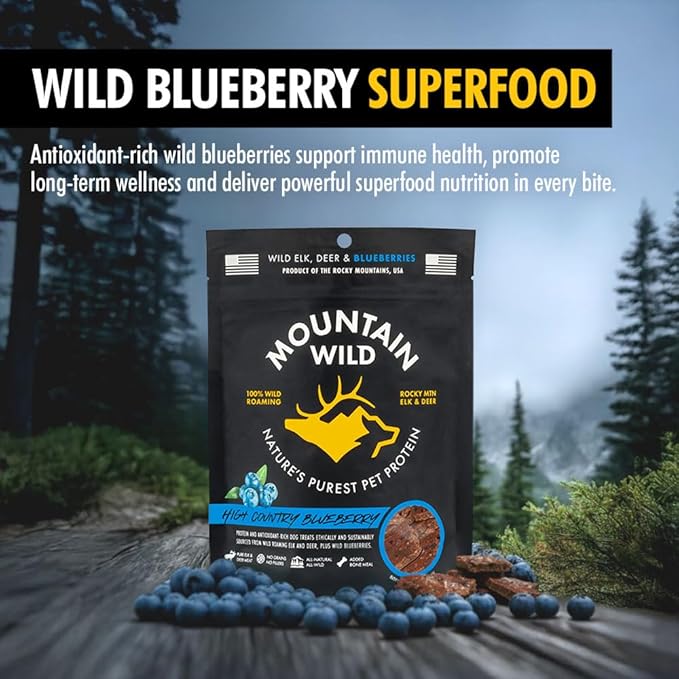 High Country Wild Blueberry Elk & Venison Multipurpose Dog Treats - Natural Grain-Free Puppy & Dog Snacks - Protein for Training & Reward - No Fillers, No Artificial Preservatives, 8oz 3 Packs