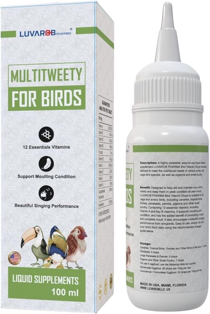 Multi-Drops for All Birds 5 Ounce, Multitweety 100ml High-Potency Vitamin Supplement, Support Moulting Condition,Beautiful Singing Performance, Improve Reproductions, Quality Eggs,No Leg Incurvations