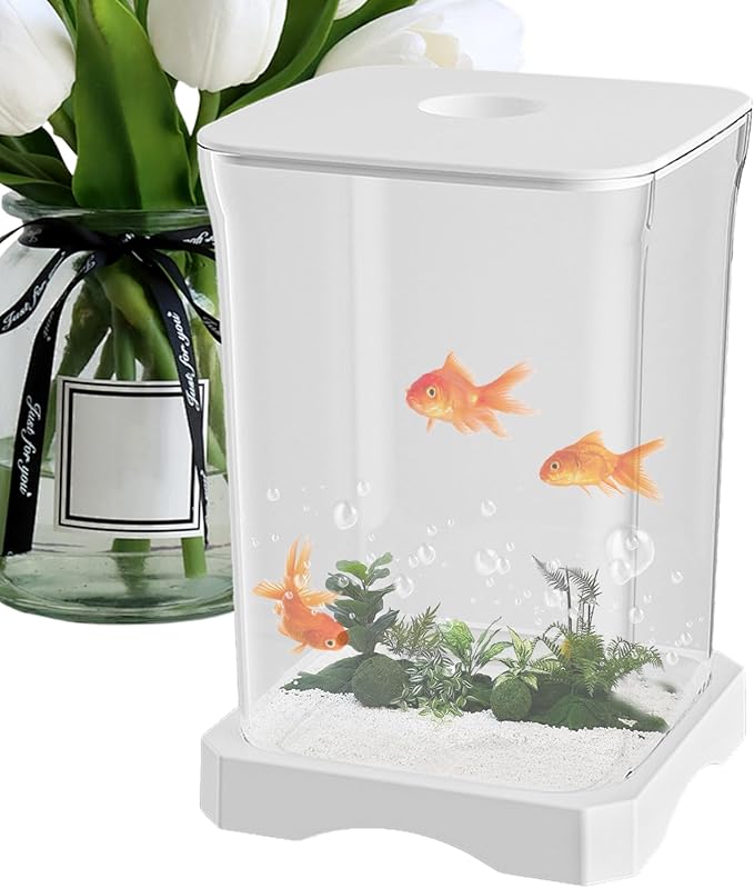 Led Betta Fish Aquarium - 635g 4k Hd Desk Fishs Tank, Small Starter Aquariums Kit, Led Mini Aquariums | Ornamental Fish Bowl Aquarium with Light for Home, Office, Apartment, Kitchen, Study Room Decor