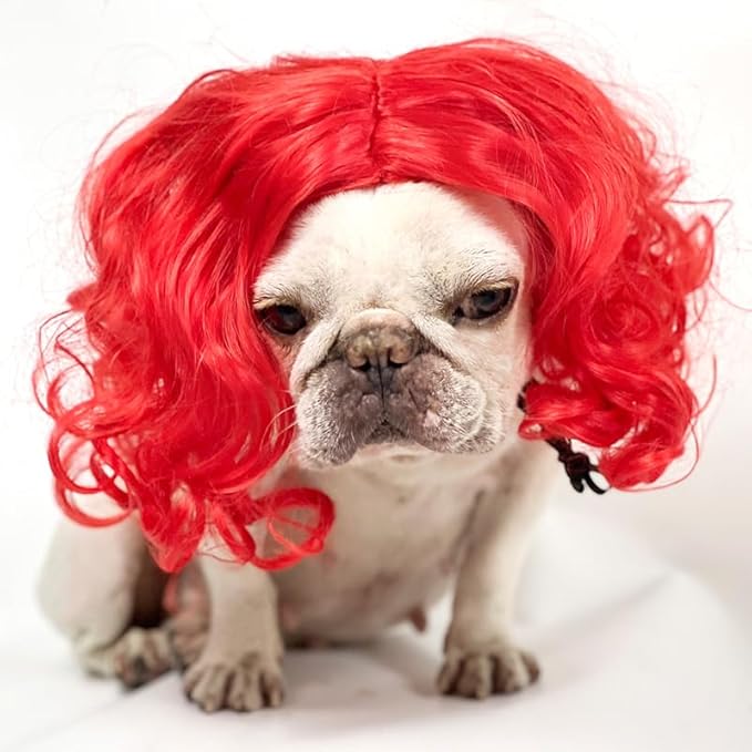 Red Funny pet Wig – DIY Haircut & Adjustable Fit – Red Wig Mermaid Costume for Pets Cat & Dog Costume for Halloween, Party, Photo Shoots – 3D Natural Look – Fits 5kg-50kg Pets