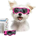 Dog Goggles Dog Sunglasses for Small Breed UV Protection Windproof with Adjustable Head Straps Chin Straps for Ride Car/Hiking Travel/On Beach-Pink