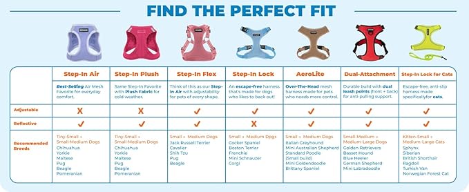 Best Pet Supplies Voyager Step-in Air Harness - All Weather Mesh, Reflective, No Pull Harness for Dogs, Cats - Secure with Hook & Loop Fastener, Buckle, Double D-Rings - Lavender, M