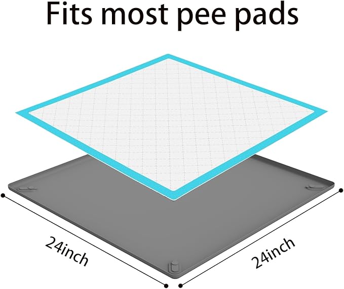 Pee Pad Holder for Dogs,Portable Silicone Pet Pad Holder 24" x 24" Pee Pads, No Spill Raised Lip High Edge for Floor Protection, Leak-Proof Puppy pad Holder,Square Pee pad Tray