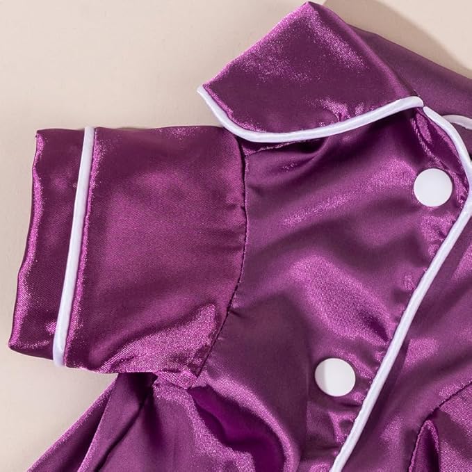 Cat Puppy Costume Elegant Satin Pajamas with Bow Headband 2PCs Set Pet Sleepwear Cute Pet Outfit Cosplay Partywear Photoshoots (Purple Set,X-Small)