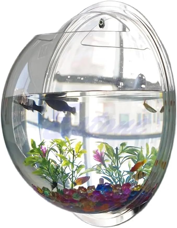 Wall-Mounted Acrylic Fish Bowl - Transparent Hanging Fish Tank & Planter for Home and Office Decor(Mirror)