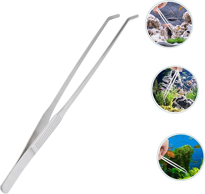Didiseaon 3pcs Long Curved Tweezers Aquarium Plant Care Tools Stainless Steel Aquatic Plant Tongs Sharp Blade for Easy Trimming for Aquarium Decor