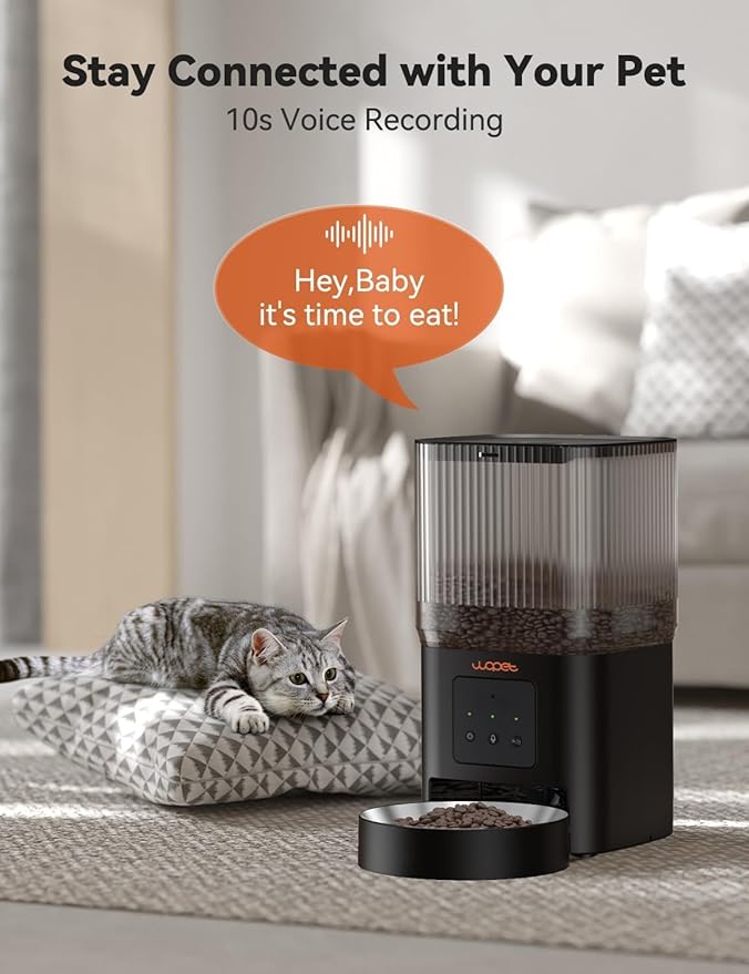 WOPET Automatic Cat Feeder, 5G WiFi Smart Pet Feeder for Dogs and Cats with APP Control, Low Food Sensor, 10s Voice Recorder, Up to 10 Meals Daily, Dual Power Supply, Timed Dog Food Dispenser