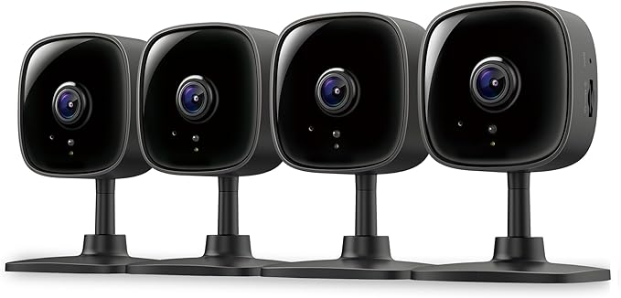 Tapo 1080P Indoor Wired Security Camera - Works as a Baby Monitor & Pet Camera, Motion Detection, 2-Way Audio, Siren, Night Vision, Subscription-Free Local Storage or Optional Cloud, C101(4-Pack)