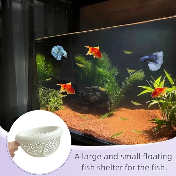 Laoha 2 PCS Floating Betta Hammock & Shrimp Shelter – 3D Printed Aquarium Decor with Feeding Ring, Safe Resting Spot for Betta Fish, Shrimp and Small Fish(2, White)