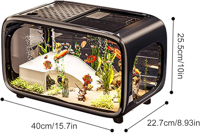 Fish Tank - Small Betta Aquarium, Clear Acrylic Aquatic Container, Compact Water Habitat Bowl, Durable Mini Aquarium | Snail Shrimp Turtle Plant Landscape for Desk Shelf Bedroom Office Home Decor