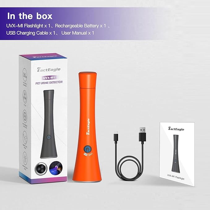UV Flashlight Black Light, 365nm Blacklight Pet Urine Detector, Rechargeable Blacklight Flashlight for Dog/Cat Urine Stains, Bed Bug, Resin Curing, Scorpions Finder, Orange