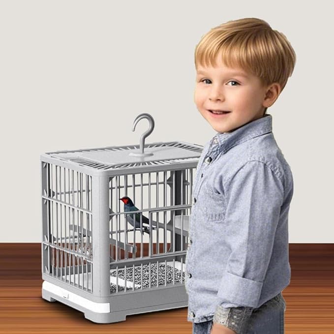 2026 New Bird Carrier Cage, Travel Bird Cage, Portable Bird Carrier, Small Birds Lightweight Parrots Cage, Detachable Tray Hook Handle Easy Transport Bird House for Travel Outdoor (Gray)