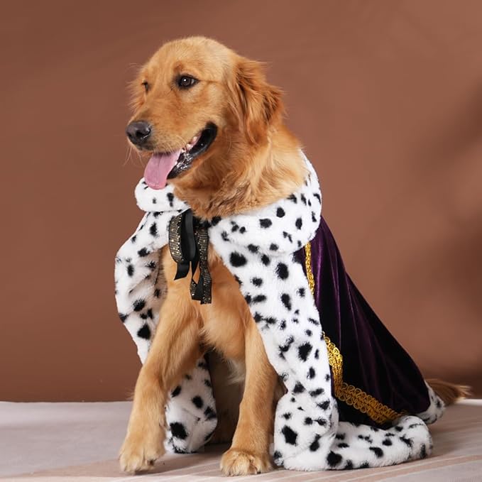 Lovelyshop pet Serial Lux Fur Purple Cat Dog Cloak for Halloween Costumes, King Queen Prince and Princess Cosplay- XL