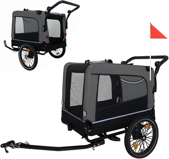 Extra Large Dog Bike Trailer, 2-in-1 Convertible Pet Stroller Cart Bicycle Carrier with Swivel Wheels & Universal Hitch, Foldable Pet/Cargo Carrier for Bicycles Camping Hiking