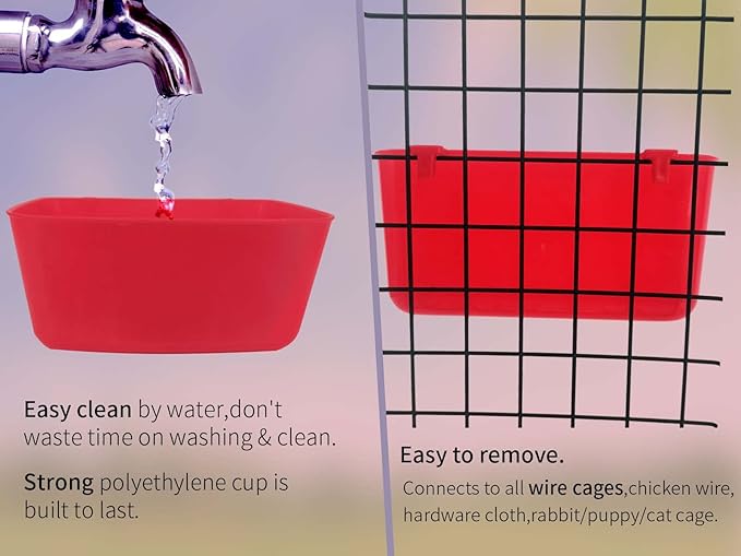 12 Pack Feeder Waterer Chicken 21 oz Food Water Cage Cups Rabbit Puppy Cat Hanging Feeding Dish Coop Bowl Watering Container Treats Drinker for Pigeon Bird Bath Basin Hamster Bed