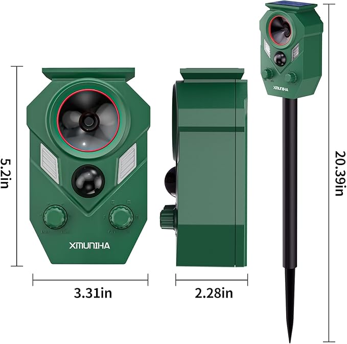 Solar Ultrasonic Animal Repellent Outdoor, 2 Pack Deer Repellent for Yard with RIP Sensor, IP65 Waterproof Squirrels Repeller, Effective Deterrent Cat, Raccoons, Skunks, Rabbits